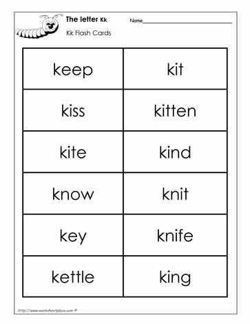 Word Wall Words for the Letter K